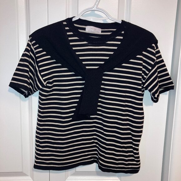 #155 Women's Oak and Fort Black and White Striped Top, Size Small - Picture 1 of 4